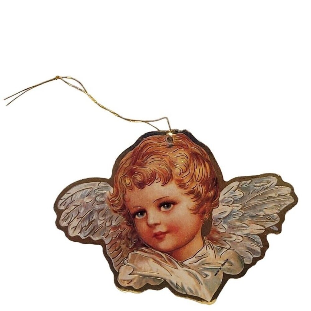 Vintage Die Cut Angel Ornament Victorian Style Cherub Gold Foil Accents
